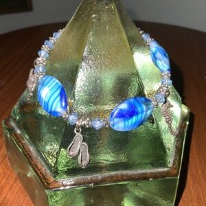 Vintage sterling silver hand blown beads with sterling silver charms bracelet